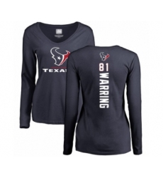 Football Women's Houston Texans #81 Kahale Warring Navy Blue Backer Long Sleeve T-Shirt