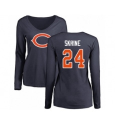 Football Women's Chicago Bears #24 Buster Skrine Navy Blue Name & Number Logo Long Sleeve T-Shirt
