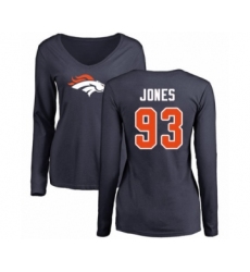 Football Women's Denver Broncos #93 Dre'Mont Jones Navy Blue Name & Number Logo Long Sleeve T-Shirt