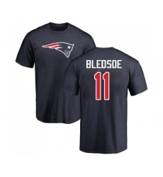 Football New England Patriots #11 Drew Bledsoe Navy Blue Name & Number Logo T-Shirt