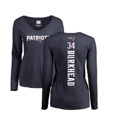 Football Women's Football Women's New England Patriots #34 Rex Burkhead Navy Blue Backer Slim Fit Long Sleeve T-Shirt