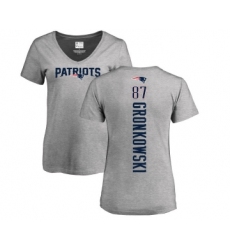 Football Women's New England Patriots #87 Rob Gronkowski Ash Backer V-Neck T-Shirt
