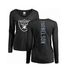 Football Women's Oakland Raiders #15 J. Nelson Black Backer Long Sleeve T-Shirt