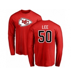 Football Kansas City Chiefs #50 Darron Lee Red Name & Number Logo Long Sleeve T-Shirt