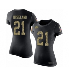 Football Women's Kansas City Chiefs #21 Bashaud Breeland Black Camo Salute to Service T-Shirt
