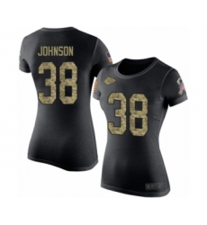 Football Women's Kansas City Chiefs #38 Dontae Johnson Black Camo Salute to Service T-Shirt