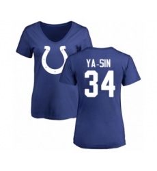 Football Women's Indianapolis Colts #34 Rock Ya-Sin Royal Blue Name & Number Logo T-Shirt