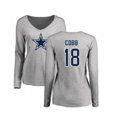 Football Women's Dallas Cowboys #18 Randall Cobb Ash Name & Number Logo Slim Fit Long Sleeve T-Shirt