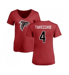 Football Women's Atlanta Falcons #4 Giorgio Tavecchio Red Name & Number Logo T-Shirt