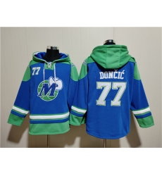 Men's Dallas Mavericks #77 Luka Doncic Royal Ageless Must-Have Lace-Up Pullover Hoodie