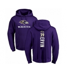 Football Baltimore Ravens #39 Tyler Ervin Purple Backer Pullover Hoodie