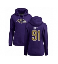 Football Women's Baltimore Ravens #91 Shane Ray Purple Name & Number Logo Pullover Hoodie