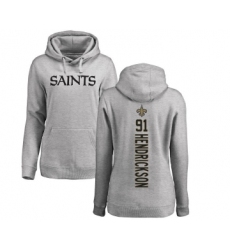 Football Women's New Orleans Saints #91 Trey Hendrickson Ash Backer Pullover Hoodie