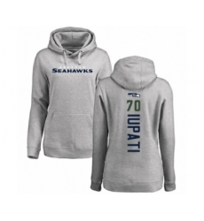 Football Women's Seattle Seahawks #70 Mike Iupati Ash Backer Pullover Hoodie