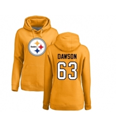 Football Women's Pittsburgh Steelers #63 Dermontti Dawson Gold Name & Number Logo Pullover Hoodie