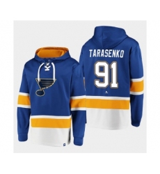 Men's St. Louis Blues #91 Vladimir Tarasenko Blue Ageless Must-Have Lace-Up Pullover Hoodie