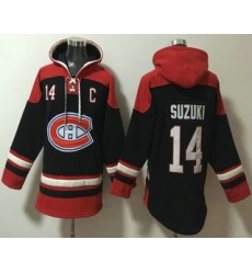 Men's Montreal Canadiens #14 Nick Suzuki Navy Blue Ageless Must Have Lace Up Pullover Hoodie