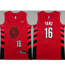Men's Portland Trail Blazers #16 Yang Hansen Red Statement Edition Stitched Basketball Jersey