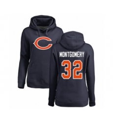 Football Women's Chicago Bears #32 David Montgomery Navy Blue Name & Number Logo Pullover Hoodie