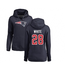 Football Women's New England Patriots #28 James White Navy Blue Name & Number Logo Pullover Hoodie