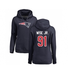 Football Women's New England Patriots #91 Deatrich Wise Jr Navy Blue Name & Number Logo Pullover Hoodie