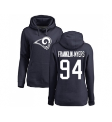 Football Women's Los Angeles Rams #94 John Franklin-Myers Navy Blue Name & Number Logo Pullover Hoodie