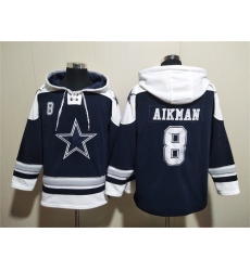 Men's Dallas Cowboys #8 Troy Aikman Navy Ageless Must-Have Lace-Up Pullover Hoodie