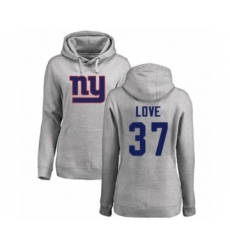 Football Women's New York Giants #37 Julian Love Ash Name & Number Logo Pullover Hoodie