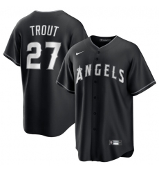 Men's Los Angeles Angels #27 Mike Trout Black Lights Out Limited Stitched Baseball Jersey