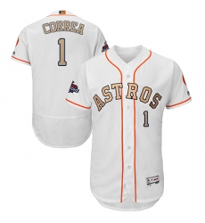 Men's Majestic Houston Astros #1 Carlos Correa White 2018 Gold Program Flex Base Authentic Collection MLB Jersey