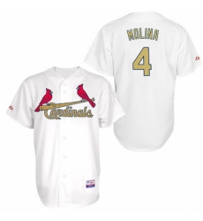 Men's Majestic St. Louis Cardinals #4 Yadier Molina Authentic White Gold No. MLB Jersey