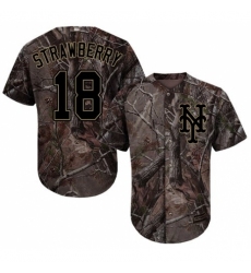 Youth Majestic New York Mets #18 Darryl Strawberry Authentic Camo Realtree Collection Flex Base MLB Jersey