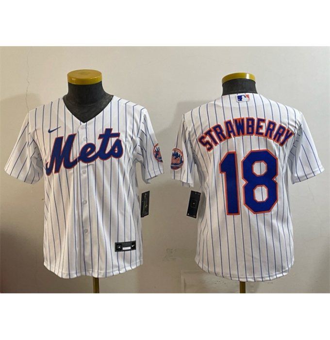Youth New York Mets #18 Darryl Strawberry White Cool Base Stitched Baseball Jersey