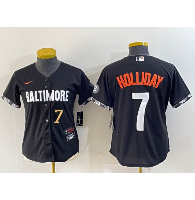 Women's Baltimore Orioles #7 Jackson Holliday Number Black 2023 City Connect Cool Base Stitched Jersey