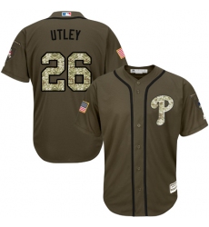 Youth Majestic Philadelphia Phillies #26 Chase Utley Authentic Green Salute to Service MLB Jersey