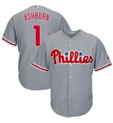 Youth Majestic Philadelphia Phillies #1 Richie Ashburn Authentic Grey Road Cool Base MLB Jersey
