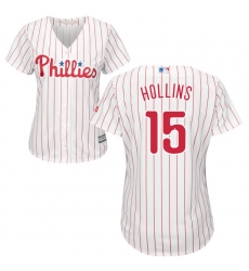 Women's Majestic Philadelphia Phillies #15 Dave Hollins Replica White/Red Strip Home Cool Base MLB Jersey