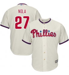 Youth Majestic Philadelphia Phillies #27 Aaron Nola Authentic Cream Alternate Cool Base MLB Jersey