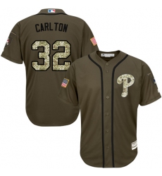 Men's Majestic Philadelphia Phillies #32 Steve Carlton Authentic Green Salute to Service MLB Jersey