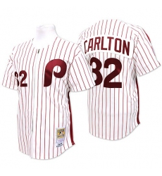 Men's Mitchell and Ness Philadelphia Phillies #32 Steve Carlton Authentic White/Red Strip Throwback MLB Jersey