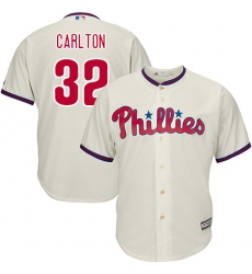 Youth Majestic Philadelphia Phillies #32 Steve Carlton Authentic Cream Alternate Cool Base MLB Jersey