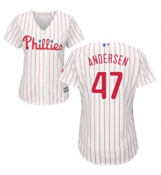 Women's Majestic Philadelphia Phillies #47 Larry Andersen Authentic White/Red Strip Home Cool Base MLB Jersey