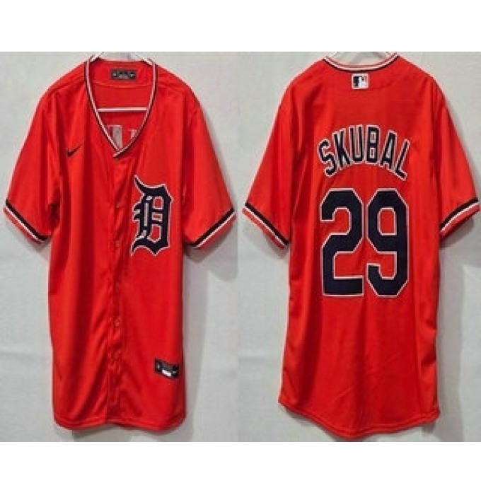 Men's Detroit Tigers #29 Tarik Skubal Orange Cool Base Jersey