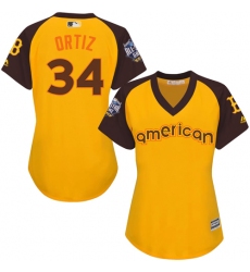 Women's Majestic Boston Red Sox #34 David Ortiz Authentic Yellow 2016 All-Star American League BP Cool Base MLB Jersey