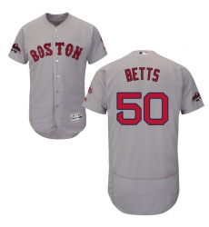 Men's Majestic Boston Red Sox #50 Mookie Betts Grey Road Flex Base Authentic Collection 2018 World Series Champions MLB Jersey