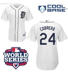 Men's Majestic Detroit Tigers #24 Miguel Cabrera Authentic White 2012 World Series Patch MLB Jersey