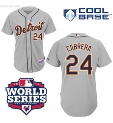 Men's Majestic Detroit Tigers #24 Miguel Cabrera Replica Grey 2012 World Series Patch MLB Jersey