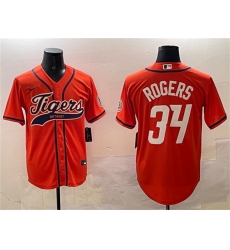 Men's Detroit Tigers #34 Jake Rogers Orange With Cool Base Stitched Baseball Jersey