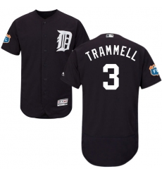 Men's Majestic Detroit Tigers #3 Alan Trammell Navy Blue Alternate Flex Base Authentic Collection MLB Jersey