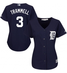Women's Majestic Detroit Tigers #3 Alan Trammell Replica Navy Blue Alternate Cool Base MLB Jersey